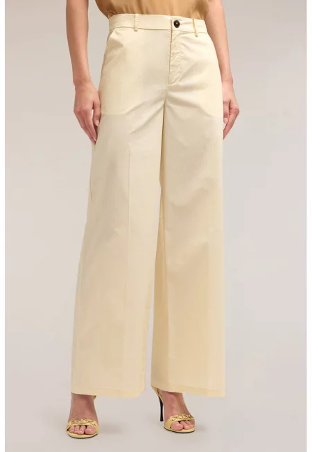 Панталон с висока талия и широк крачол - Крем