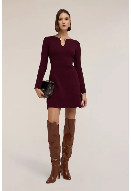 Плетена разкроена рокля - Бордо