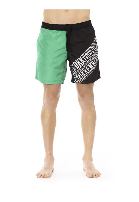 Плувни шорти с цветен блок и лого - Зелен