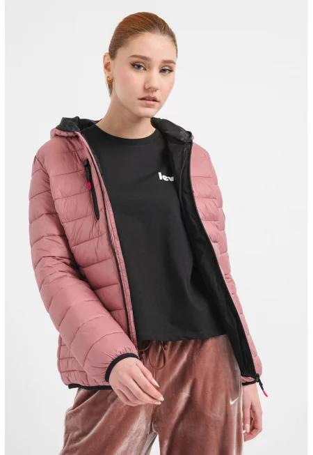 Подплатено зимно яке с джобове - Прашно розово