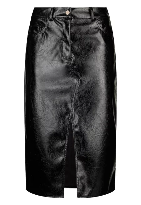 Пола от еко кожа с цепка отпред - Черен