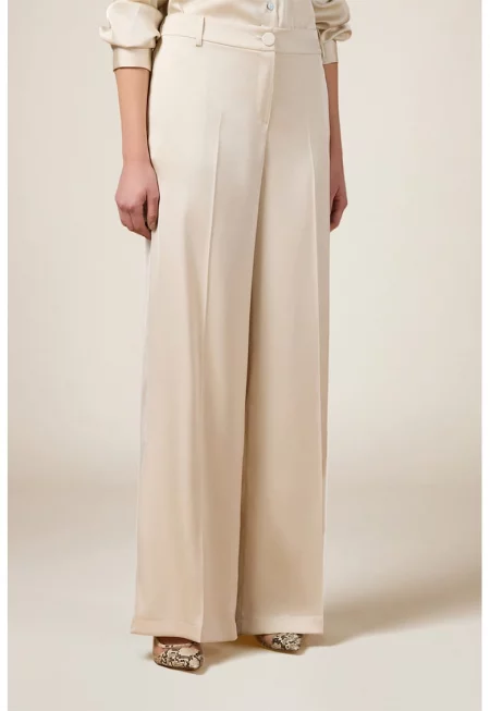 Прав панталон със средновисока талия - Слонова кост