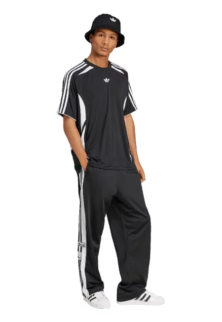 Прав спортен панталон със странични цепки с капси - Бял/Черен