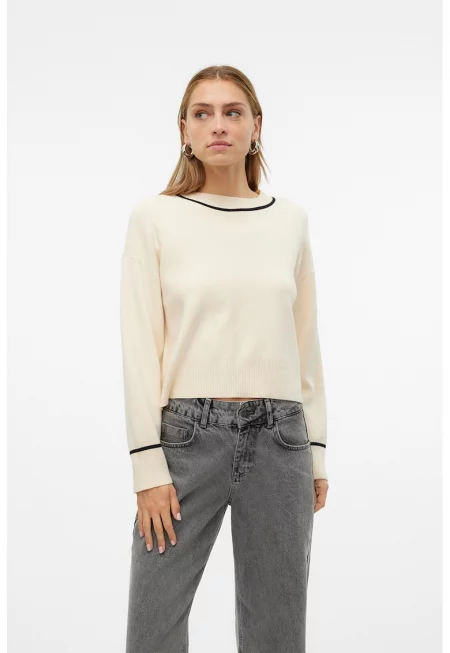 Пуловер с контрасти Saba - Черен/Крем