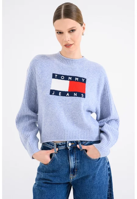 Пуловер с овално деколте и лого