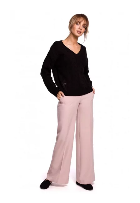 Пуловер с V-образно деколте -  акрил/полиамид - черен