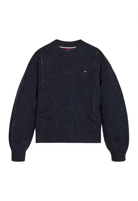 Пуловер с вълна с паднали ръкави - Ултрамарин синьо