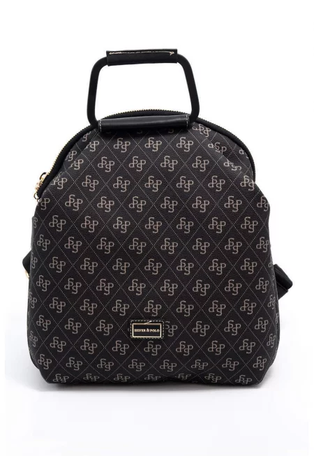 Раница с монограми - Избеляло черно/Светло бежово