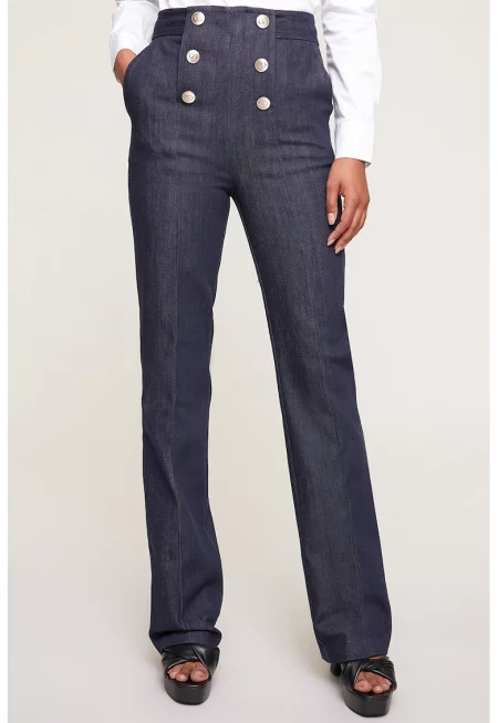 Разкроен панталон с висока талия - Тъмносин