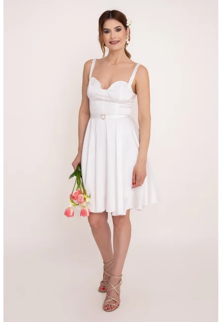 Разкроена рокля с колан Moon - Бял