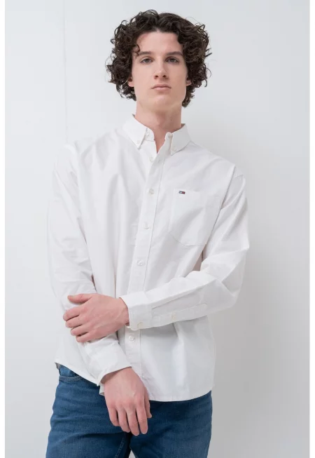 Риза от органичен памук с паднали ръкави - Бял