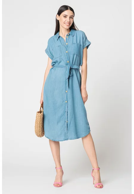 Рокля тип риза от шамбре Pema с джобове