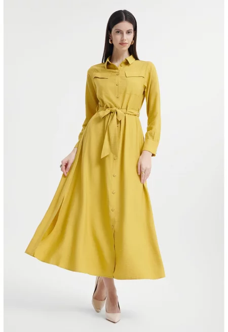 Рокля тип риза - Сламеножълт
