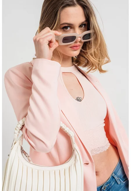 Сако с джобове с капаче - Пастелнорозов