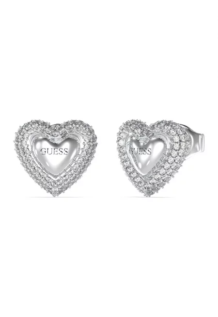 Сърцевидни обеци с лого - Сребрист/Прозрачен
