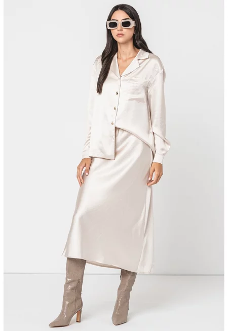 Сатинирана риза с пришит джоб - Бежов