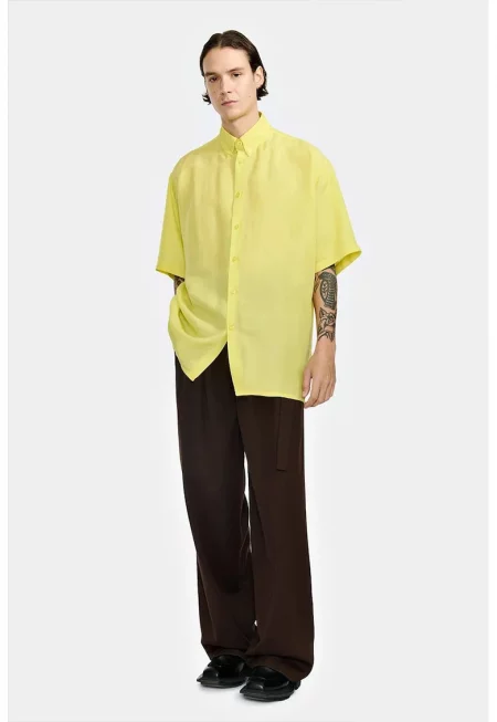 Широка риза с къс ръкав - Жълт