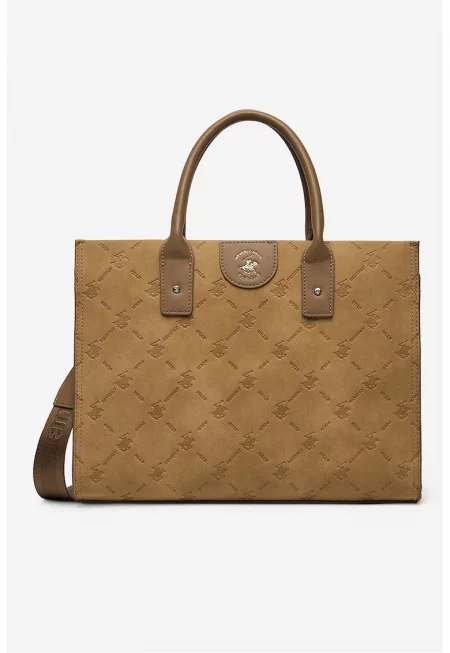 Шопинг чанта от еко кожа - Сиво-кафяв/Карамел