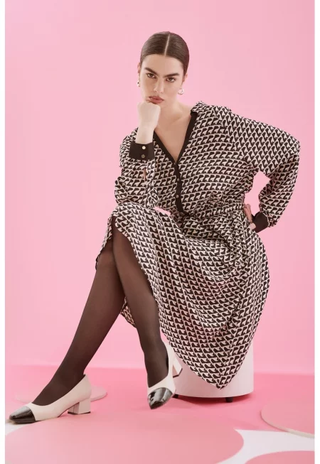 Шпиц рокля с принт - Черен/Мръснобял