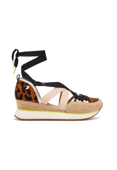 Скосени обувки с велур - Тъмнокафяв/Черен/Бежов