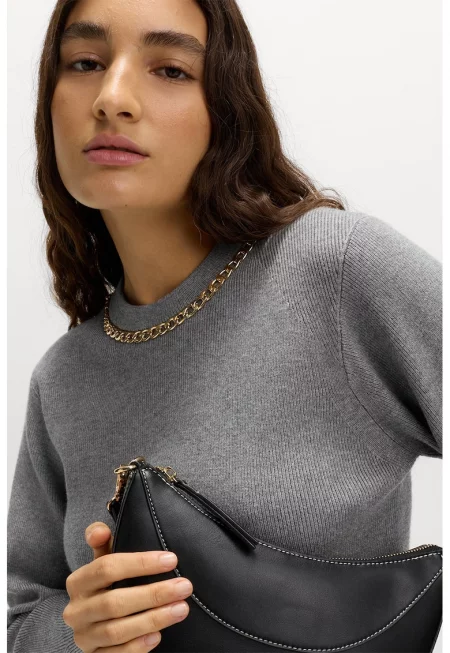 Слим пуловер с верижка - Светлосив меланж