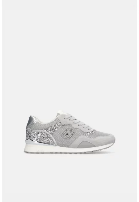 Спортни обувки от велур и текстил с бляскави детайли