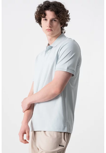 Стандартна тениска с яка и бродирано лого - Бледозелен