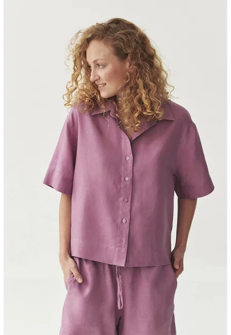 Свободна ленена риза - Лилав