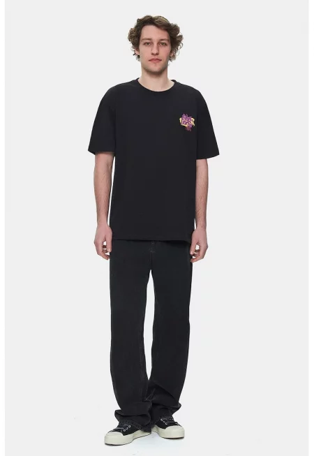 Тениска Char с овално деколте - Черен/Фуксия/Сламеножълт