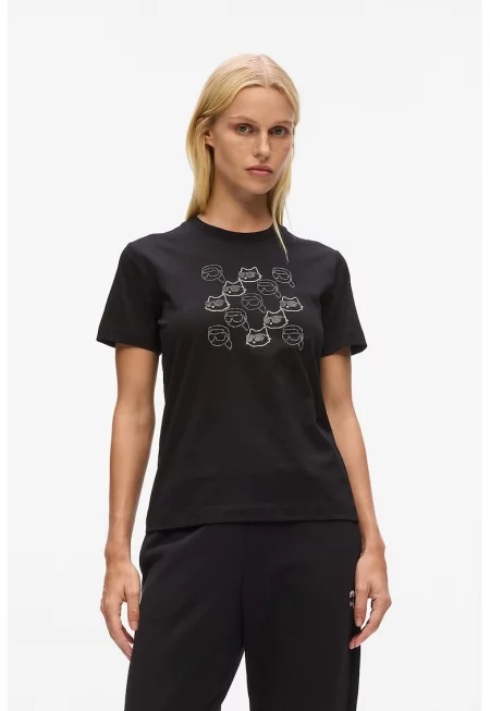 Тениска от органичен памук с декоративни камъни - Черен