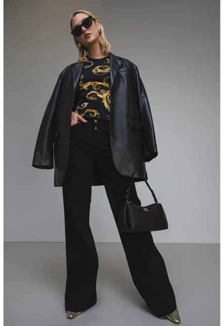 Тениска с принт - Златист/Черен