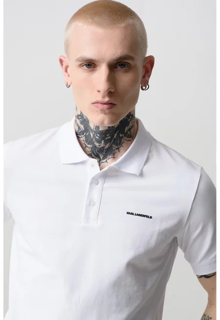 Тениска с яка и лого - Бял