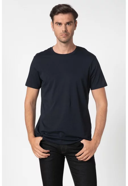 Тениска слим с овално деколте - Тъмносин