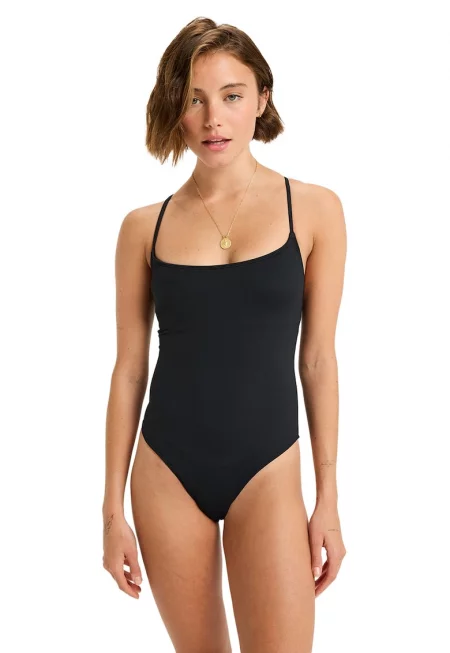 Цял бански с изчистен десен - Черен