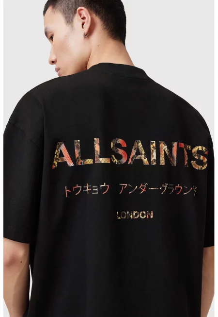 Уголемена памучна тениска Underground с лого - Избеляло черно