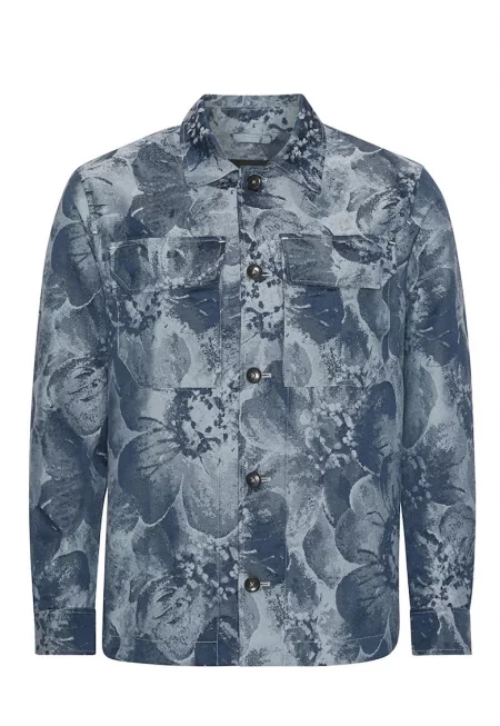 Универсална риза с абстрактен дизайн. Тя е аксесоаризирана с два джоба - снабдени с фино закопчаване с велкро. - Син