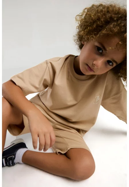 US Polo Assn. - Комплект от памучна тениска и шорти - 2 части - Светло бежово