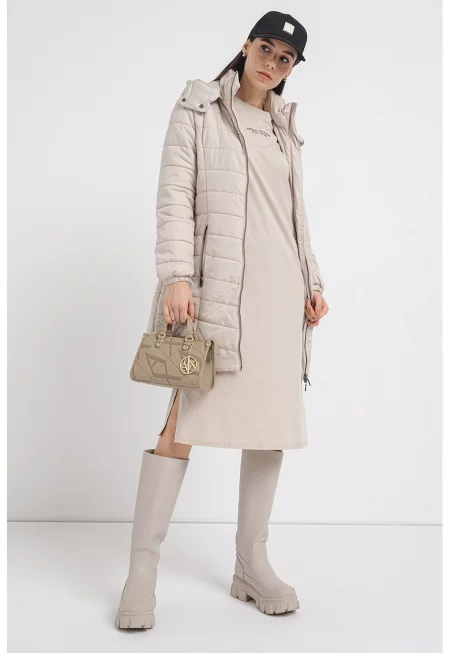 Ватирано зимно яке с отделяща се качулка - Слонова кост