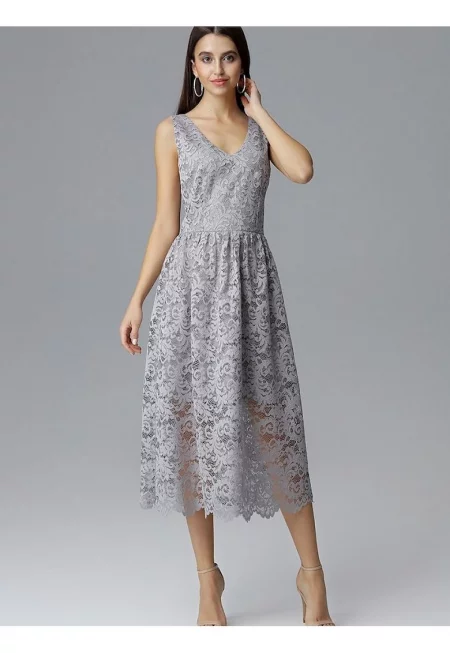 Вечерна рокля -  сива - от елегантен материал -