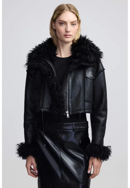 Яке от еко кожа с еко пух - Избеляло черно