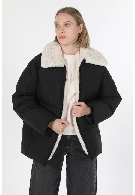 Зимно яке с джобове - Черен