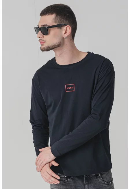 Блуза Laze с овално деколте и лого - Черен