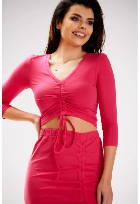 Блуза с V-образно деколте и регулируем шнур