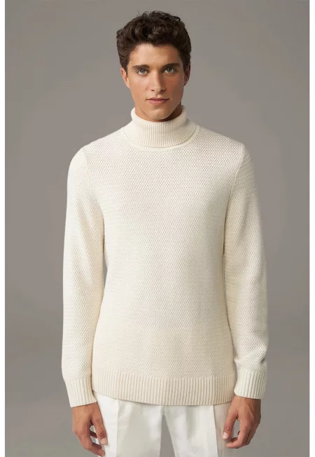 Блуза с висока яка с класическа кройка от трико - Крем