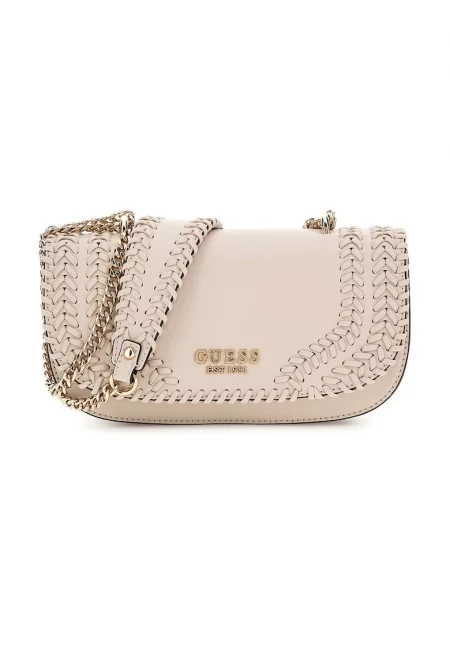 Чанта през рамо от еко кожа с презрамка тип верижка - Бледо розово