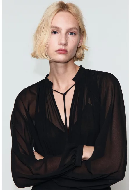 Дълъг гащеризон с ефирни зони - Черен