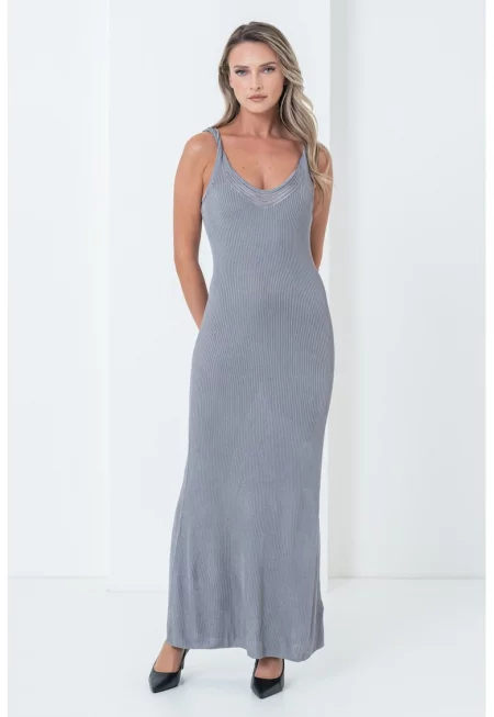 Дълга плетена рокля - Tъмносив