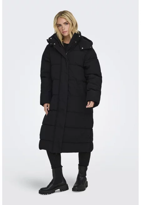 Дълго зимно яке с качулка - Черен