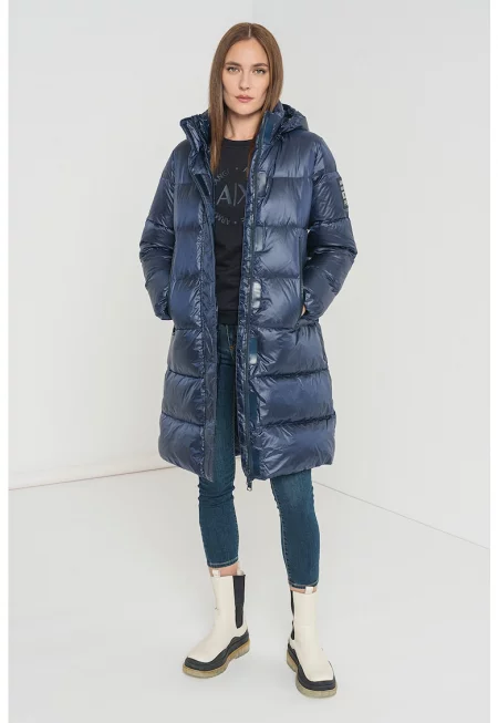 Дълго зимно яке с пухена вата и джобове с цип