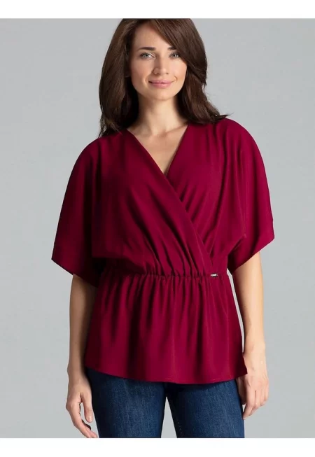 Дамска блуза - Ленитиф - свободна - с кимоно ръкав - червена - полиестер